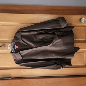 Brown wrap blouse top 100% silk